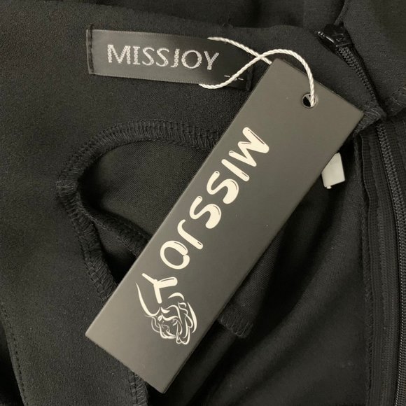 Missjoy Wrap Skirt Sheath Dress S Black V Neck Sleeveless Zip Pleated Draped - Picture 8 of 8